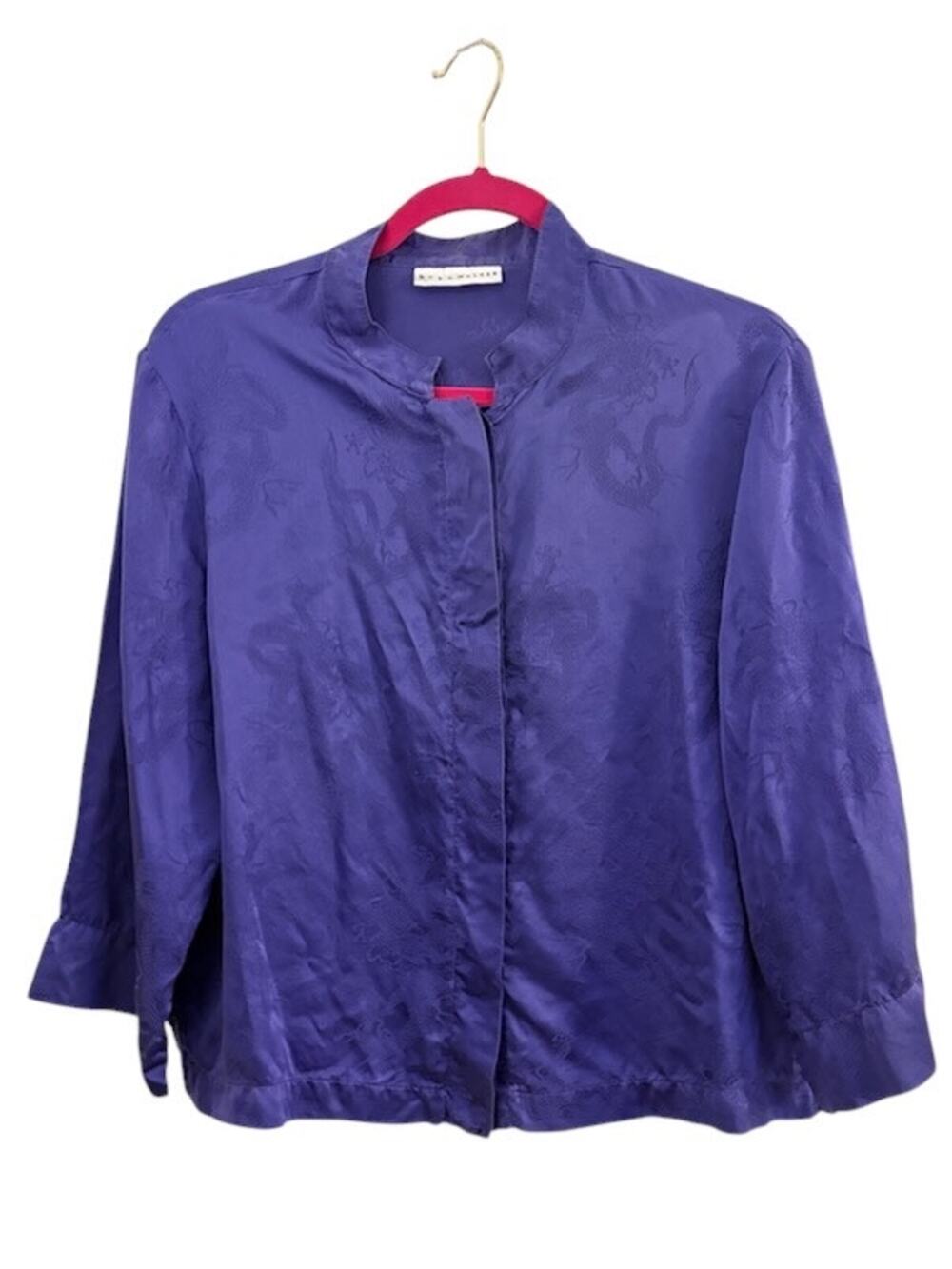 Bryn Walker 100% Silk Blouse Top Oriental Print Purple Classic Contemporary